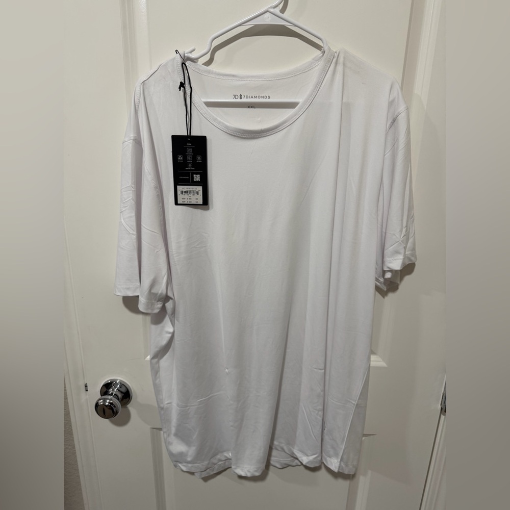 7 Diamonds Core Crew Neck T Shirt  White 4 Way Stretch Quick Dry Men's XXL New